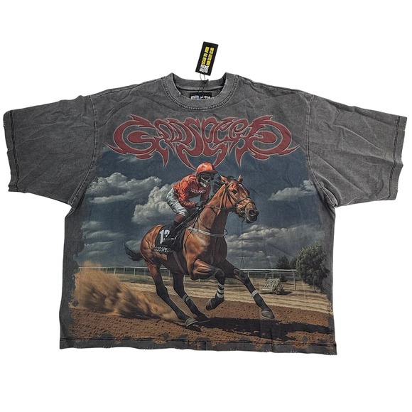 Godspeed Other - Godspeed Skeleton Horse Racing Graphic T-Shirt Charcoal Grey Mineral Wash New